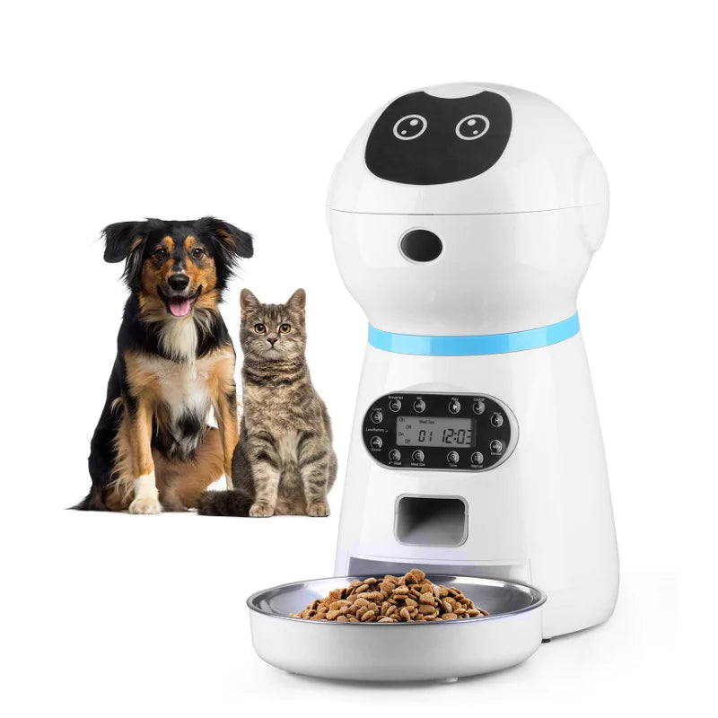 Smart Automatic Pet Feeder LCD Screen Timer with Voice Record Stainless Steelfor Dog Food Bowl Cat Food Dispenser