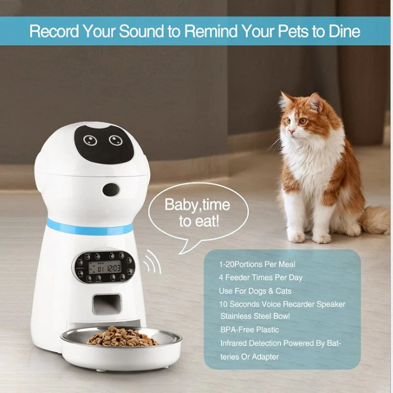 Smart Automatic Pet Feeder LCD Screen Timer with Voice Record Stainless Steelfor Dog Food Bowl Cat Food Dispenser