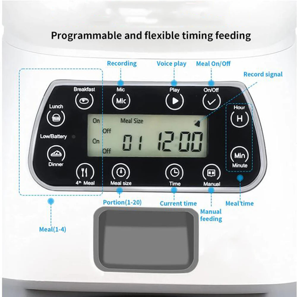 Smart Automatic Pet Feeder LCD Screen Timer with Voice Record Stainless Steelfor Dog Food Bowl Cat Food Dispenser