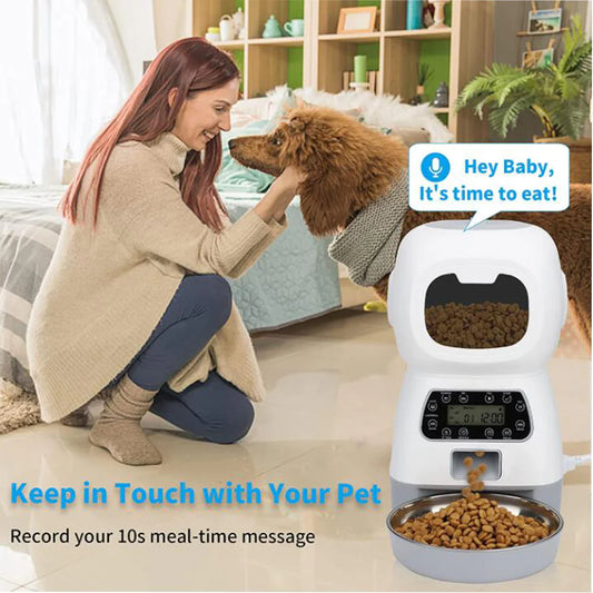 Smart Automatic Pet Feeder LCD Screen Timer with Voice Record Stainless Steelfor Dog Food Bowl Cat Food Dispenser